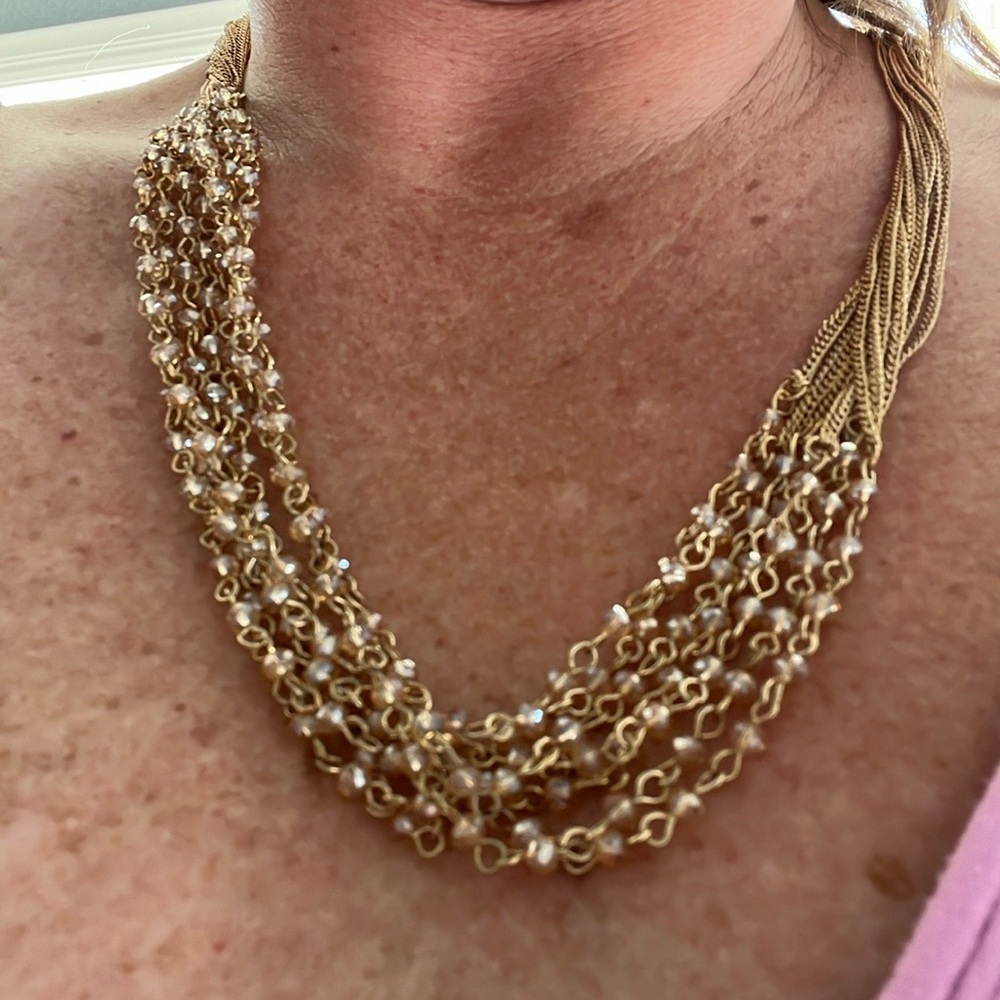 Crystal and gold sparkly layered necklace.